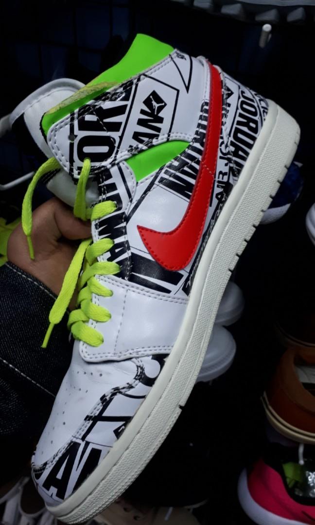 Air Jordan 1 Mid All Over Logos Men S Fashion Footwear Sneakers On Carousell