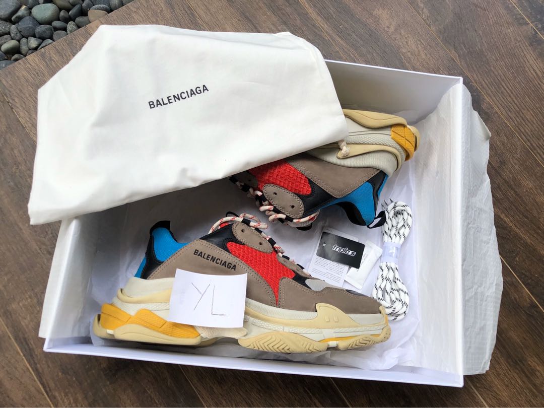 Balenciaga Triple S Sneaker (Grey, Red and Blue Calfskin, Lambskin ...