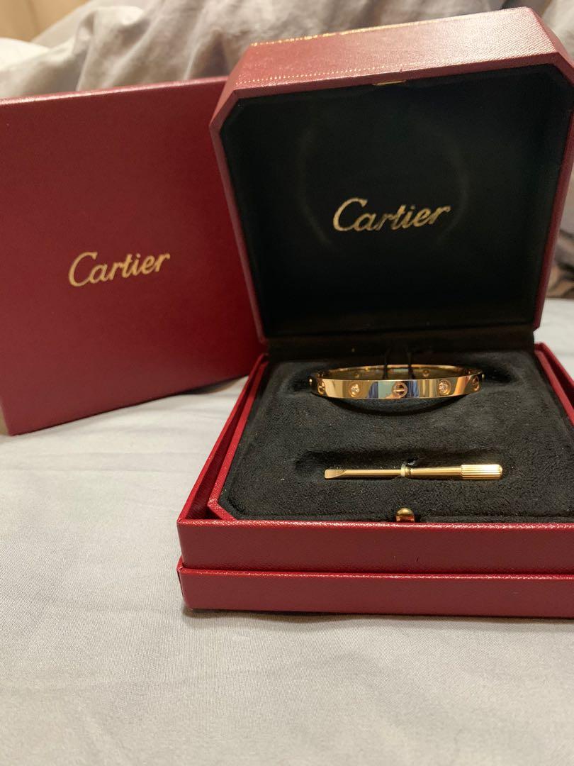 Cartier Love Bracelet Rose Gold W 4 Diamonds Women S Fashion Jewelry Organisers Bracelets On Carousell