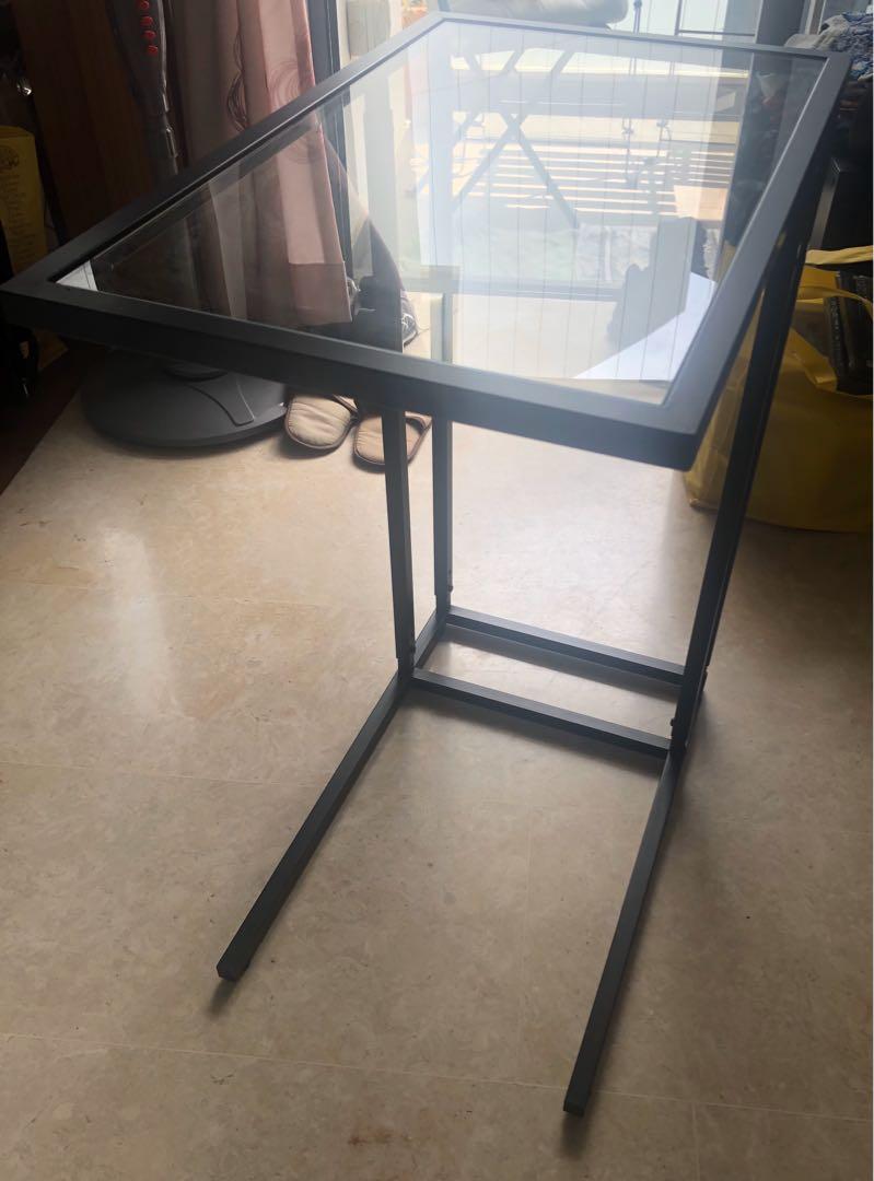 Ikea Black Glass Top Sidetable / laptop table, Furniture & Home Living