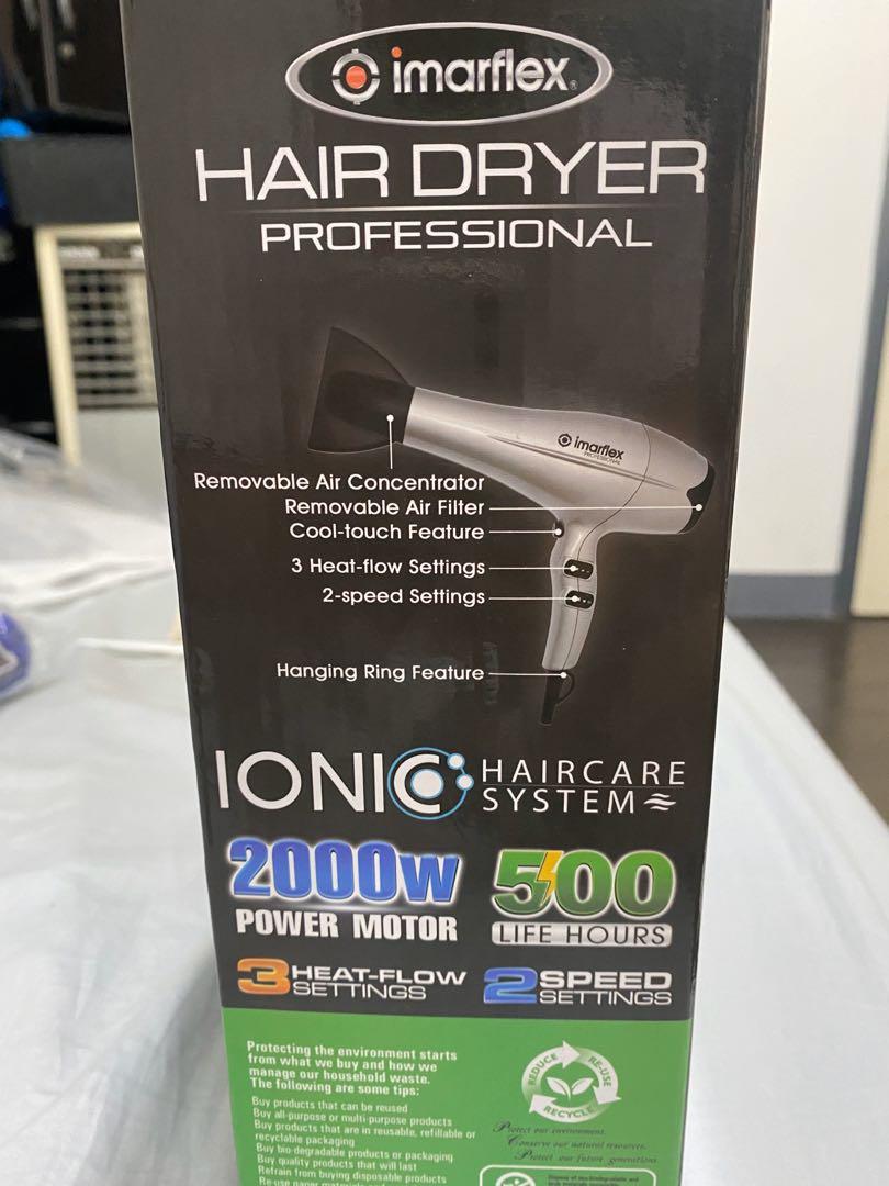 Imarflex Professional Ionic Hair Dryer (Category: Irons & Steamers) located in Mandaluyong City. Submitted by lilluxlab (Listing ID 276858336, Image 2). Description: Description and Features on the Box. Brand New Imarflex Heavy Duty Salon Standard Hair Dryer. Ionic HairCare System.