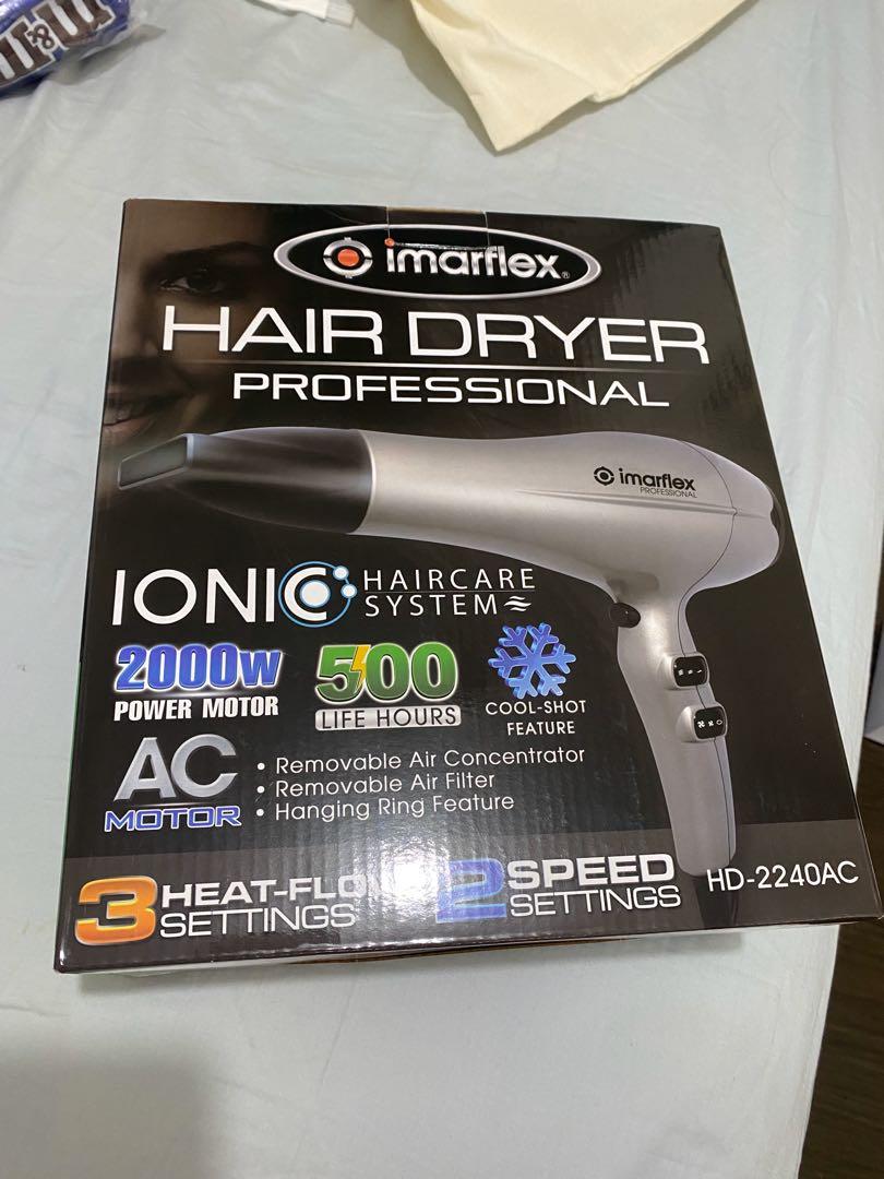 Imarflex Professional Ionic Hair Dryer (Category: Irons & Steamers) located in Mandaluyong City. Submitted by lilluxlab (Listing ID 276858336, Image 1). Description: Description and Features on the Box. Brand New Imarflex Heavy Duty Salon Standard Hair Dryer. Ionic HairCare System.