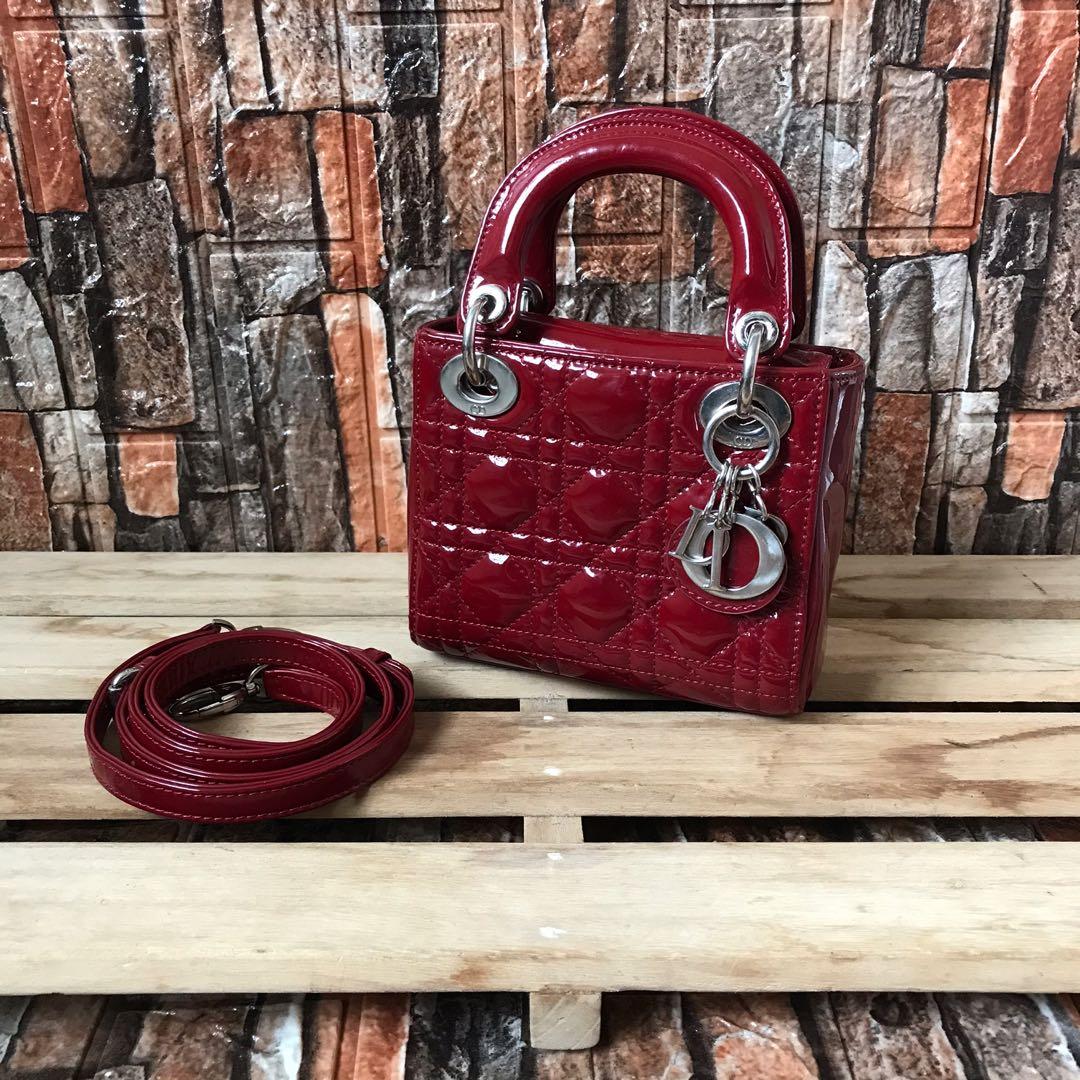 CHRISTIAN DIOR Patent Cannage Mini Lady Dior Red 990993  FASHIONPHILE