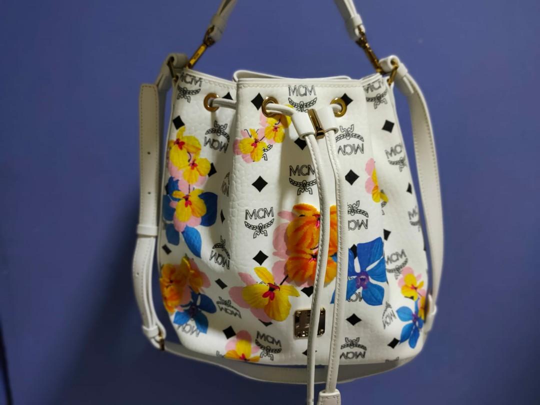 MCM floral visetos bucket bag Women s Fashion Bags Wallets Cross body Bags on Carousell
