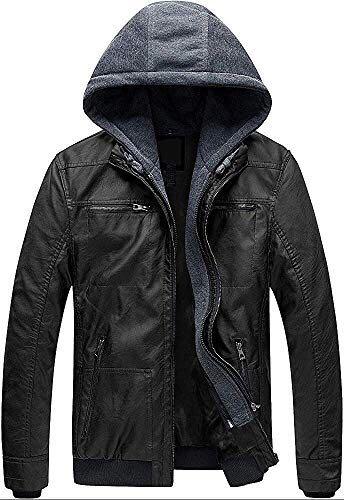 Men's hooded faux leather jacket discount