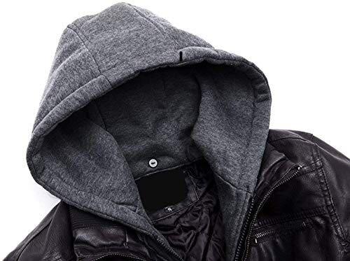 Men s Faux Leather Jacket with Removable Hood