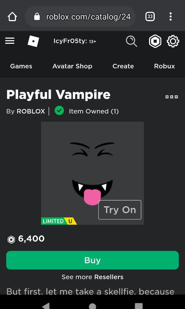 Roblox Limited Item Playful Vampire Video Gaming Gaming Accessories Game Gift Cards Accounts On Carousell - roblox catalog limited items