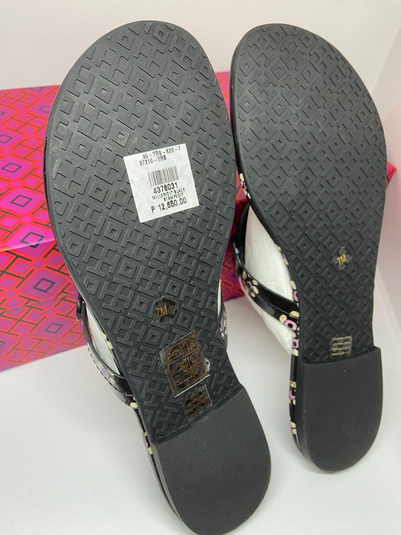 Tory Burch Black Stamped Floral Women s Fashion Footwear Flats Sandals on Carousell