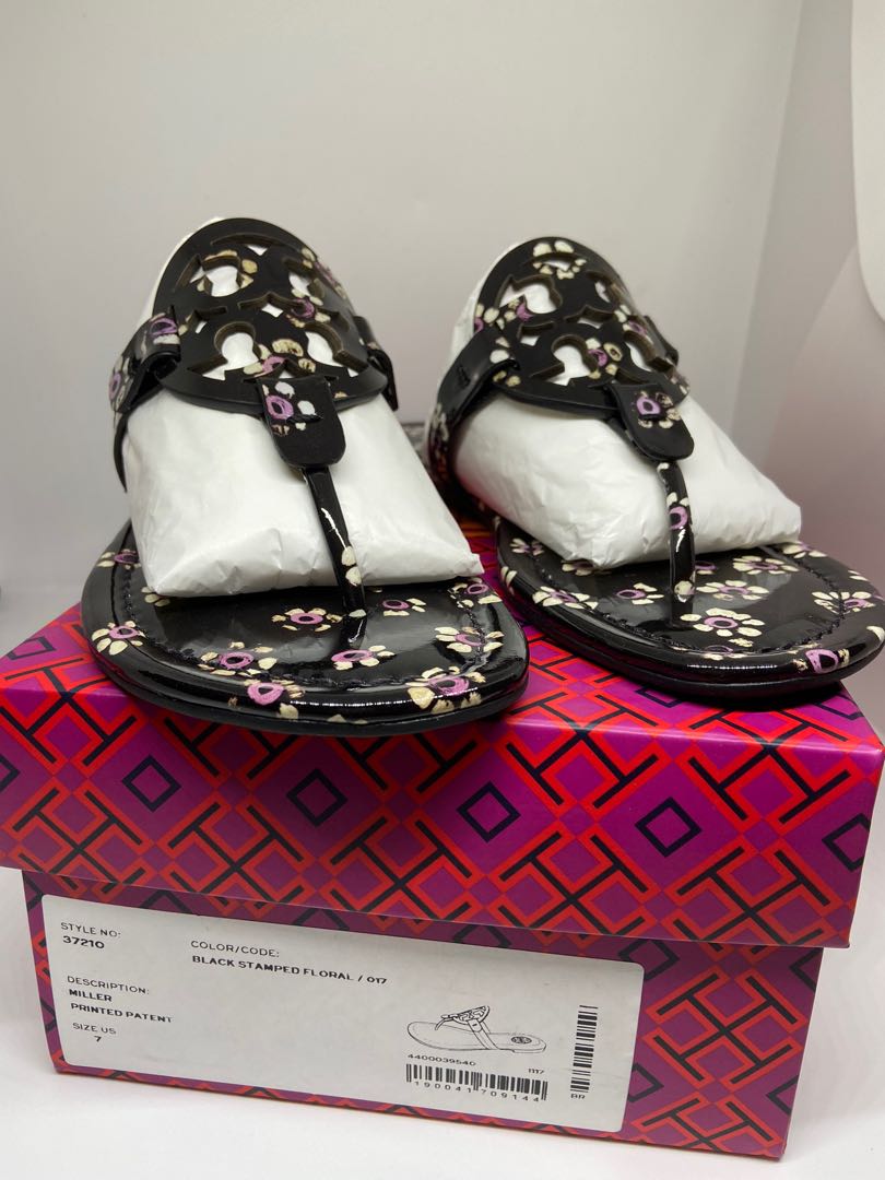 Tory Burch Black Stamped Floral Women s Fashion Footwear Flats Sandals on Carousell