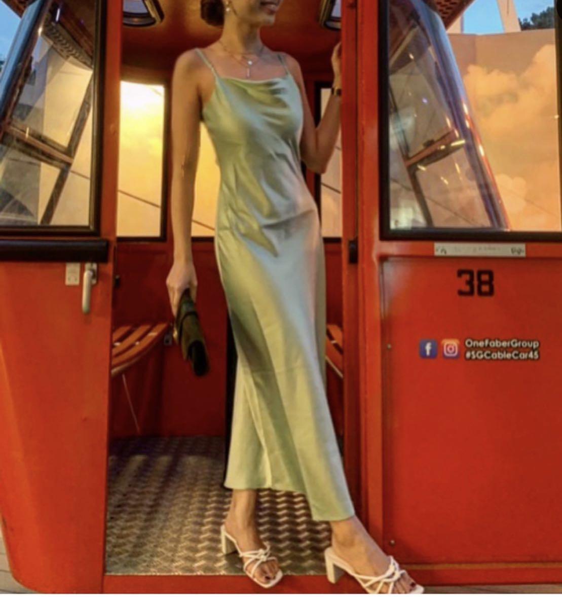 warehouse green satin dress