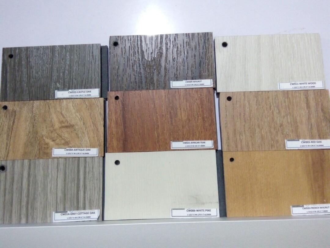 Waterproof Vinyl Laminate Flooring 6.5mm thick (Category: Construction & Building Materials) located in Makati City. Submitted by reachcomcabinet (Listing ID 276829963, Image 2). Description: Best in the industry with thickness of 6.5mm Click lock type vinyl flooring Features: 1) 100% Waterproof 2) Scratch resistant top coat 3) FIRE retardant material 4) Full proof against termites 5) Rotting resistant features 6) sound Proof is exceptional 7) Co
