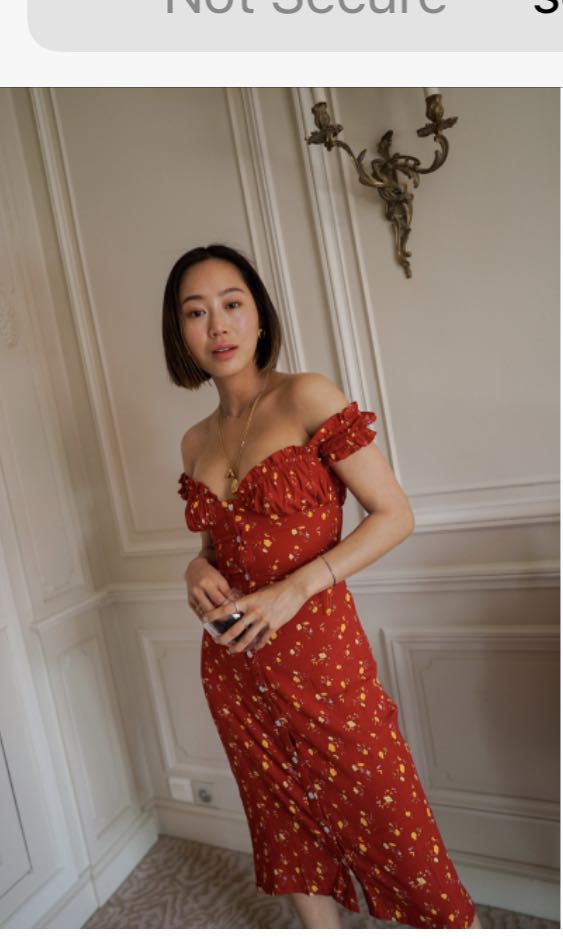 With Jean off shoulder red floral dress 