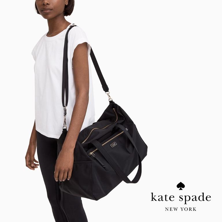 Authentic KATE SPADE Black Dawn Nylon Weekender Duffel Travel Bag WKRU5912