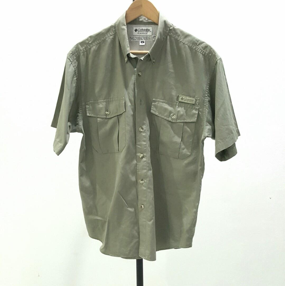 Columbia PFG Army Green Short-Sleeve Shirt, Men's Fashion, Tops