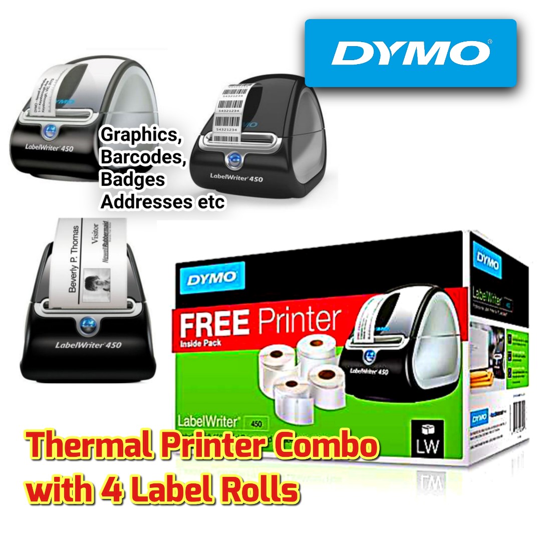 DYMO LabelWriter 450 include 4 rolls FREE Label bundle no ink cartridge require Thermal printing ...