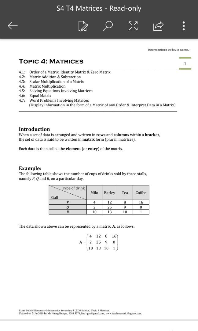Exam Buddy Elementary Mathematics Secondary 4 2020 Edition Topic 4 Matrices Hobbies Toys Books Magazines Assessment Books On Carousell