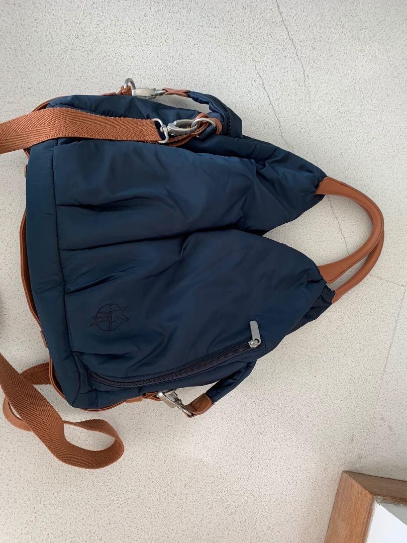 navy and tan changing bag