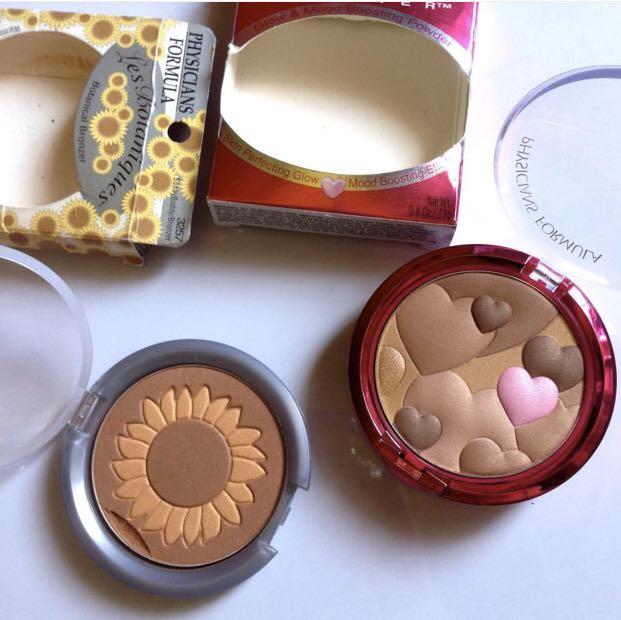 TAKE ALL PHYSICIANS FORMULA Botanical bronzer & Glow & mood boosting powder (Category: Face Care) located in Daraga. Submitted by lovelovelovesshopping (Listing ID 276986573, Image 1). Description: PHYSICIANS FORMULA •Botanical bronzer (slightly chipped off) •Glow & mood boosting powder (nasira lang yung lock) >GET BOTH for Php800 only.