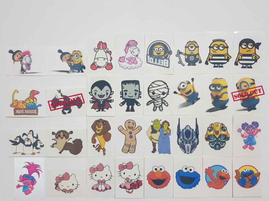Temporary Tattoos From Universal Studios Singapore Uss Minion Shrek Elmo Cookie Monster Hello Kitty Transformers Trolls Madagascar Sesame Street Everything Else On Carousell
