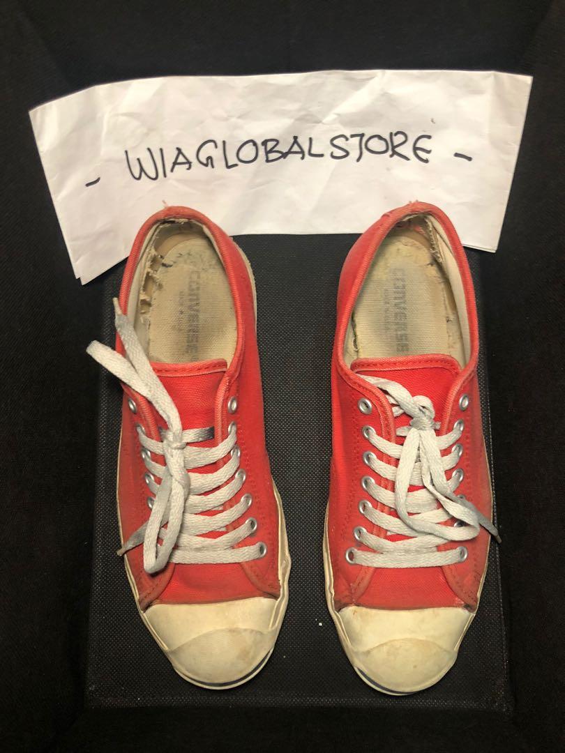 Vintage Converse Jack Purcell 90 s Orange Canvas Low Cut Sz 8.5 UK
