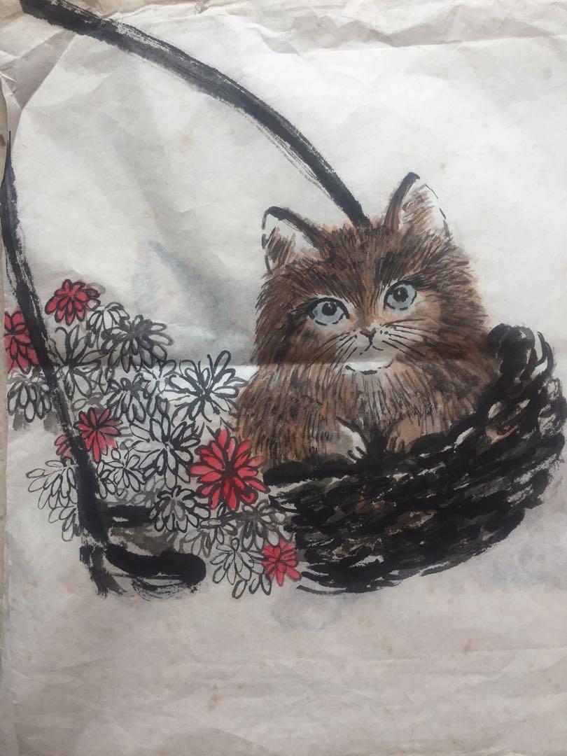 Cat Chinese Ink Painting On Rice Paper Design Craft Art