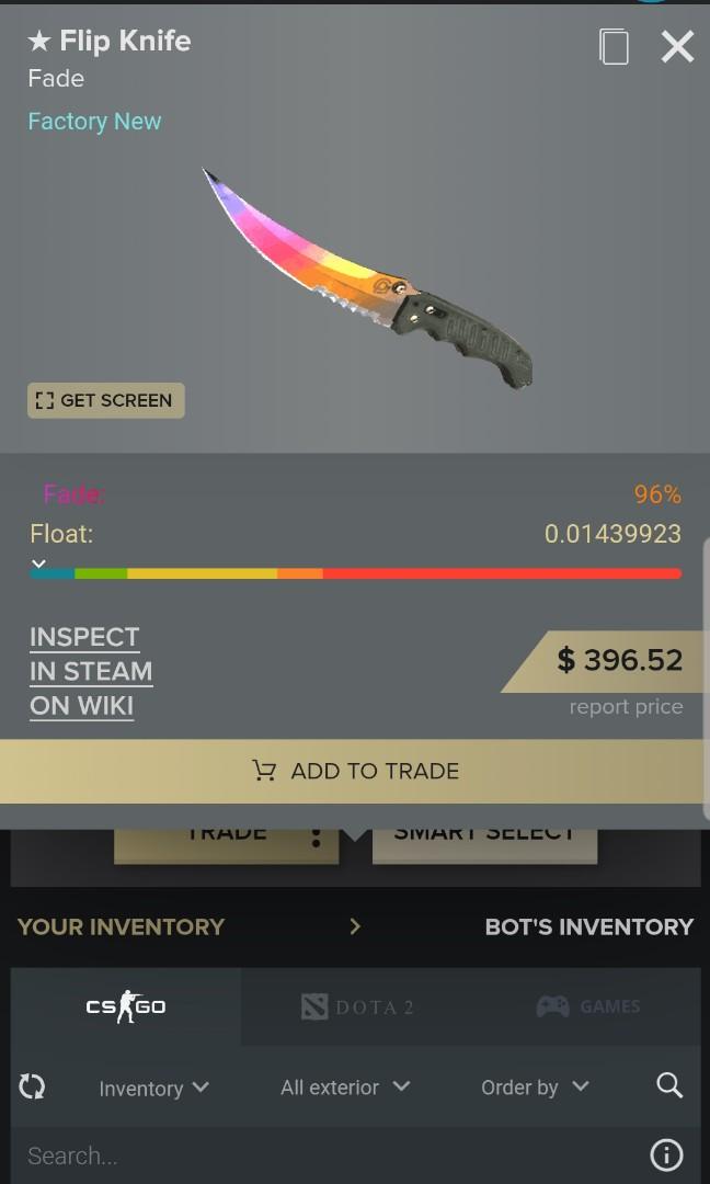 Csgo Flip Knife Fade 96 Fade 0.01 float, Video Gaming, Gaming
