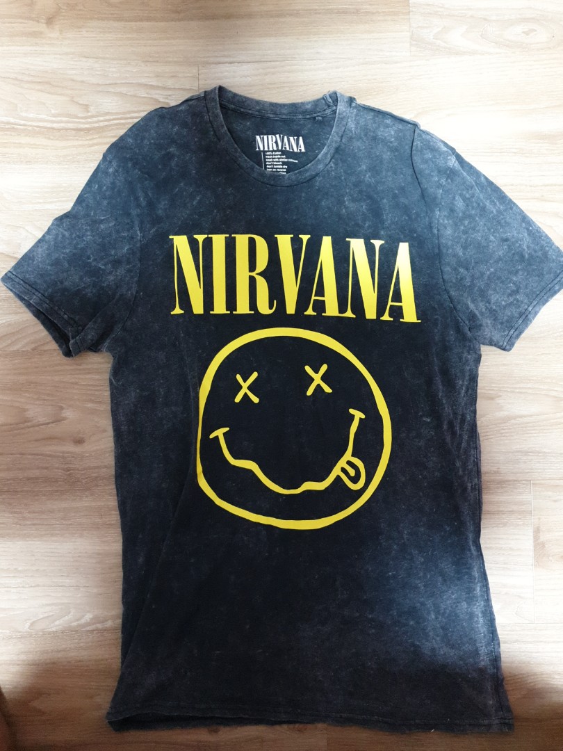Grey Acid Wash NIRVANA T Shirt, Men's 