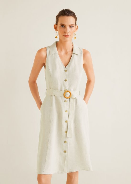Belt linen dress mango clearance
