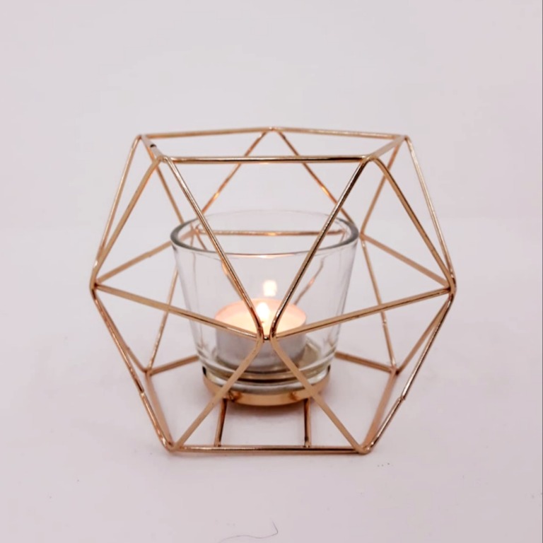 [Sale] Gold Geometric Tea Light Holder, Furniture & Home Living, Home Decor, Other Home Decor on