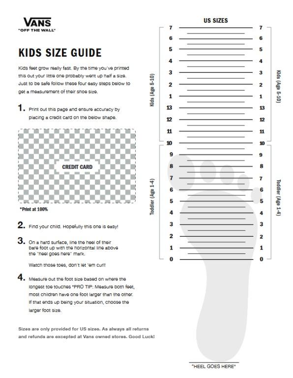 boys vans size chart