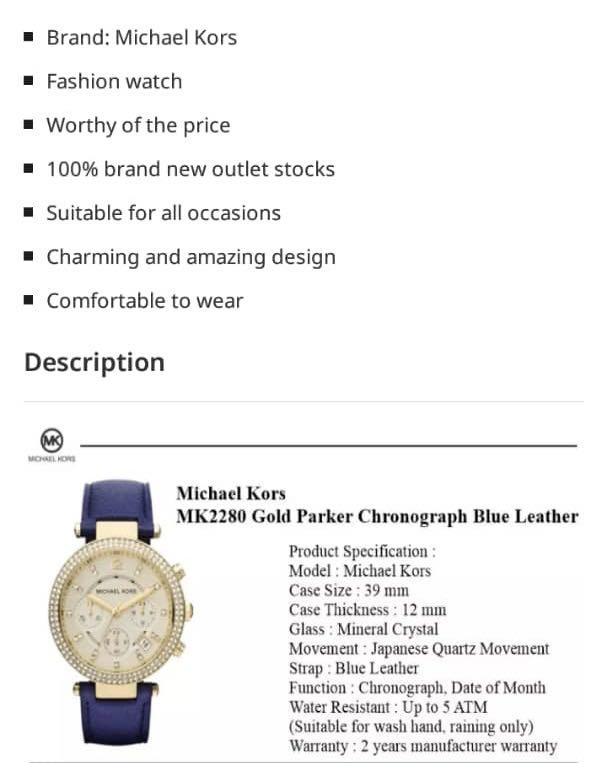 Authentic Michael Kors Women s Gold Parker Chrono Blue Leather