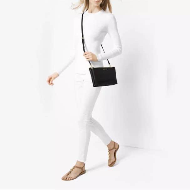 Authentic MK Adele Double Zip Crossbody Sling Bag Black Women s