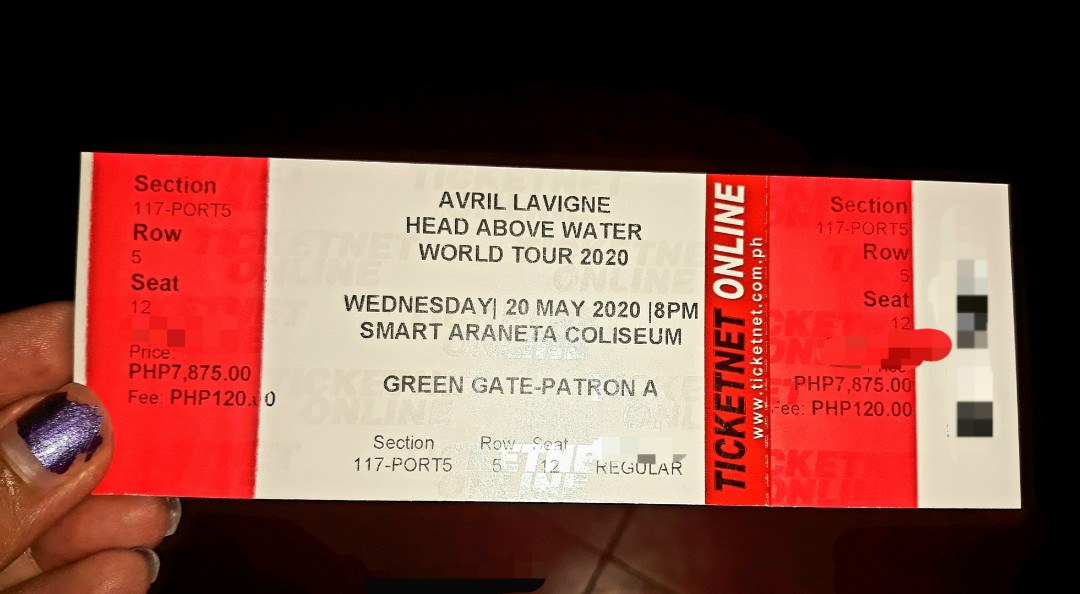 Avril Lavigne HAW Ph tour concert ticket, Tickets & Vouchers, Event