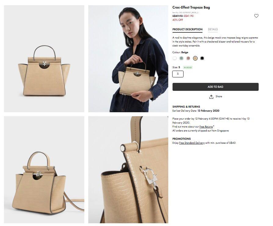 Charles and keith new arrivals croc effect trapeze bag