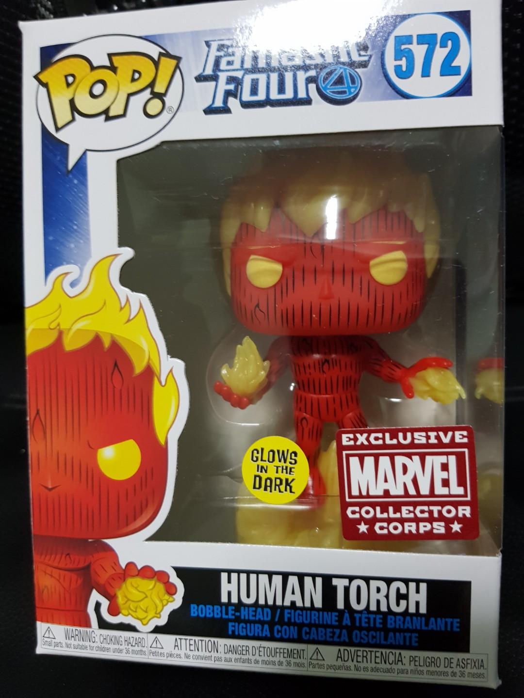 Funko Pop Marvel #572 Collector Corps Human Torch GITD Fantastic Four for sale online 