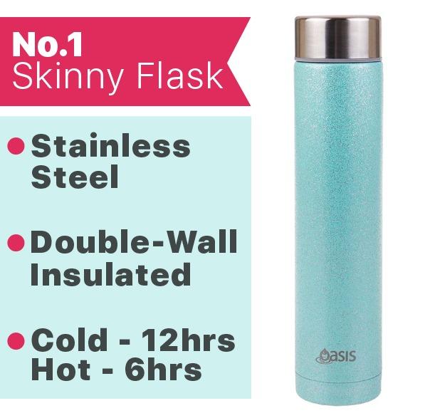 NEW Oasis Skinny Mini Glitter Stainless Steel Double Wall Insulated Drink Bottle 