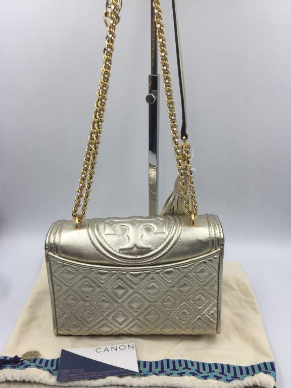 Tory burch fleming metallic small convertible outlet shoulder bag