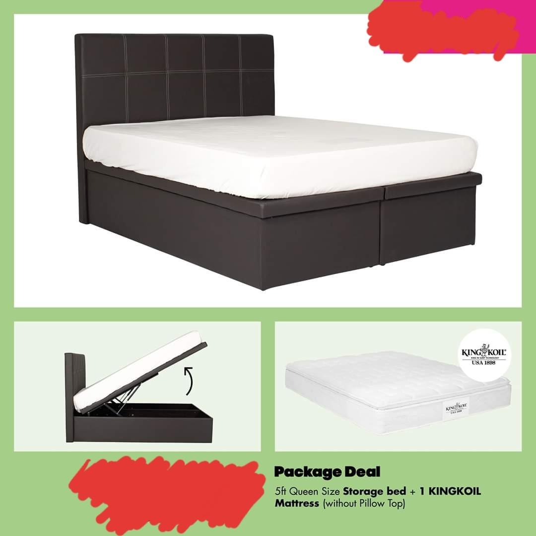 KING KOIL Queensized Mattress + Storage Bedframe, Furniture, Beds