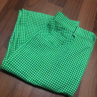 古著 超Q綠色格紋落地褲
