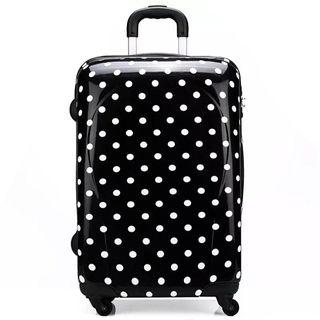 26" Medium Size Check In Luggage - Black + White Polka Dot