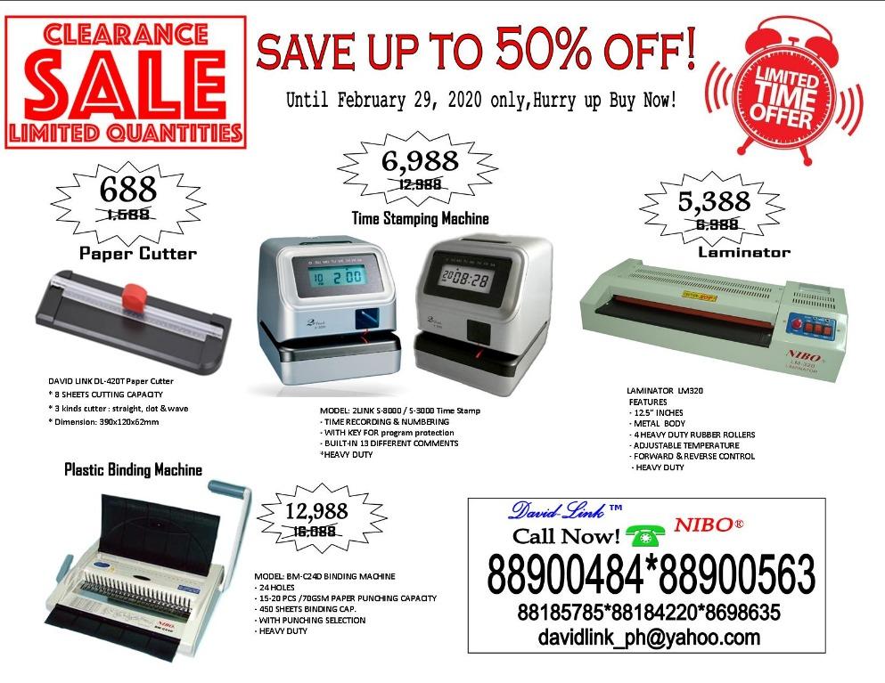 Binding Machine Laminator or Laminating machine time stamp or dater & paper trimmer (Category: Office & Business Technology) located in Makati City. Submitted by davidlinkcorp (Listing ID 277679982, Image 1). Description: Binding Machine & Laminator or Laminating machine & time stamp or dater & paper trimmer or cutter Please pm or call us for pricing. All prices are inclusive of VAT. Promo price is for Cash payment only. Free demo and delivery fo