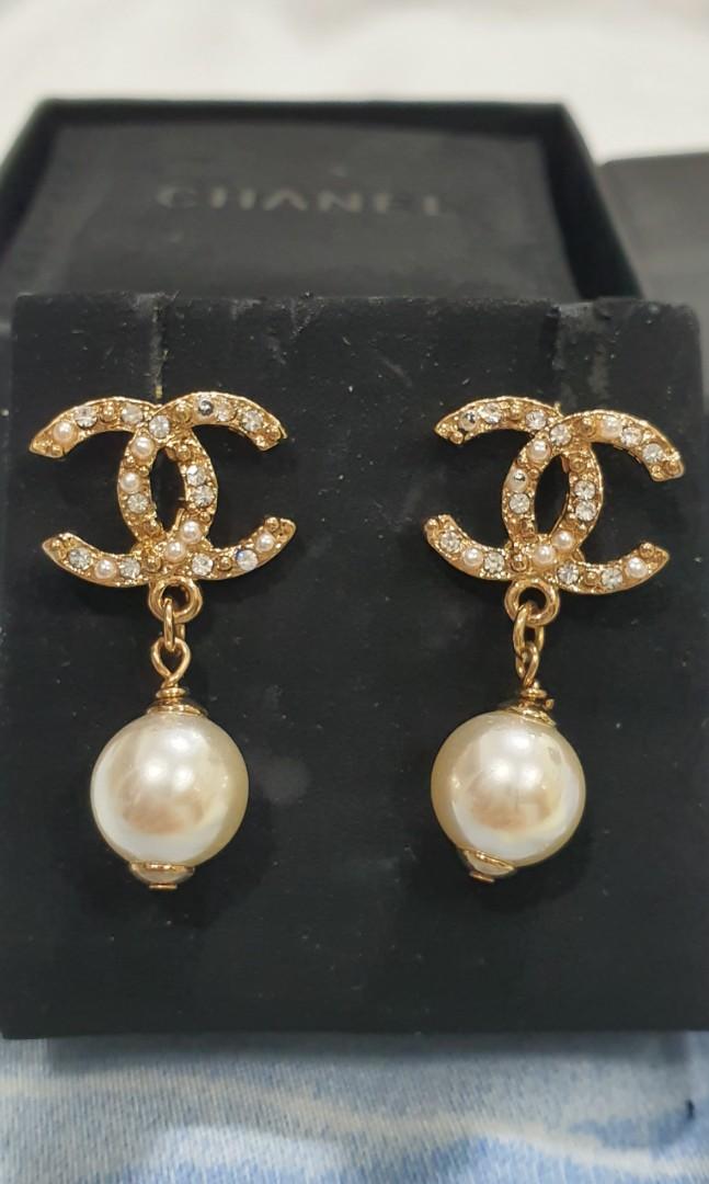 Chanel Jewelry Stud Vintage Earrings, 925 Sterling Silver Real