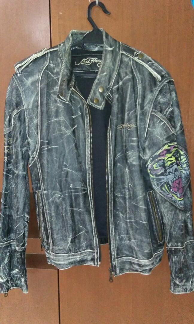 Ed Hardy Leather Rugged Jacket