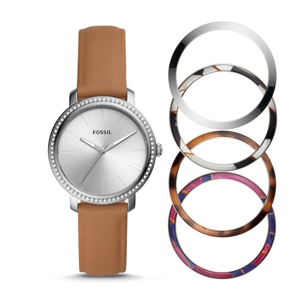 FOSSIL LEXIE LUTHER THREE HAND CAMEL LEATHER WATCH INTERCHANGEABLE