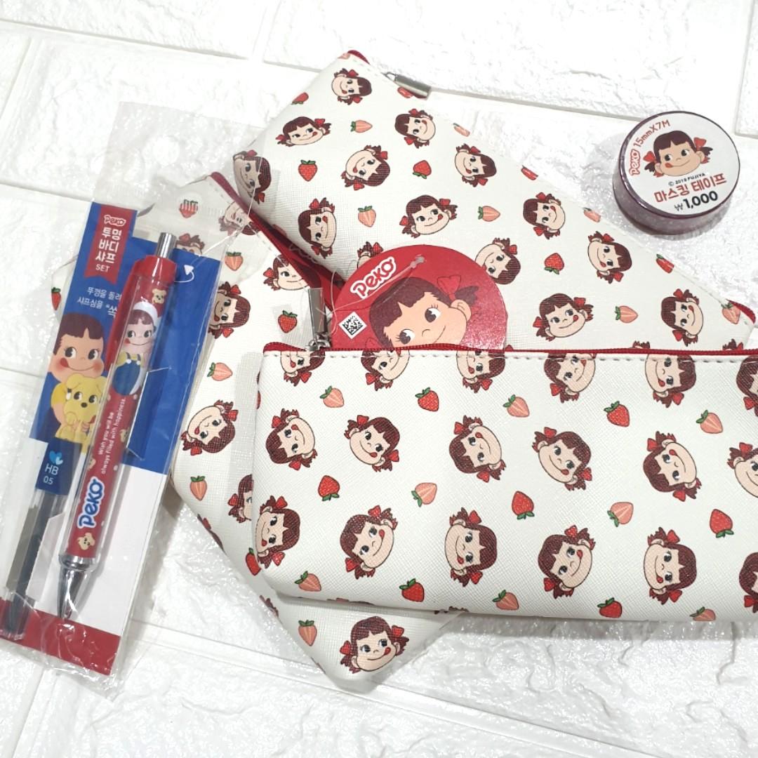 Peko chan pencil case and mechanical pencil (Category: Stationery & School Supplies) located in Santa Rosa. Submitted by kaydecluttersnow (Listing ID 277619727, Image 1). Description: Brand new Japanese brand Peko-chan character merchandise! Synthetic canvas-like material pencil case that has Peko-chan print all over and red mechanical pencils. Pencil case- P250 Mechanical pencil- P250 Combination of pencil case and mechanical pencil- P450 only (