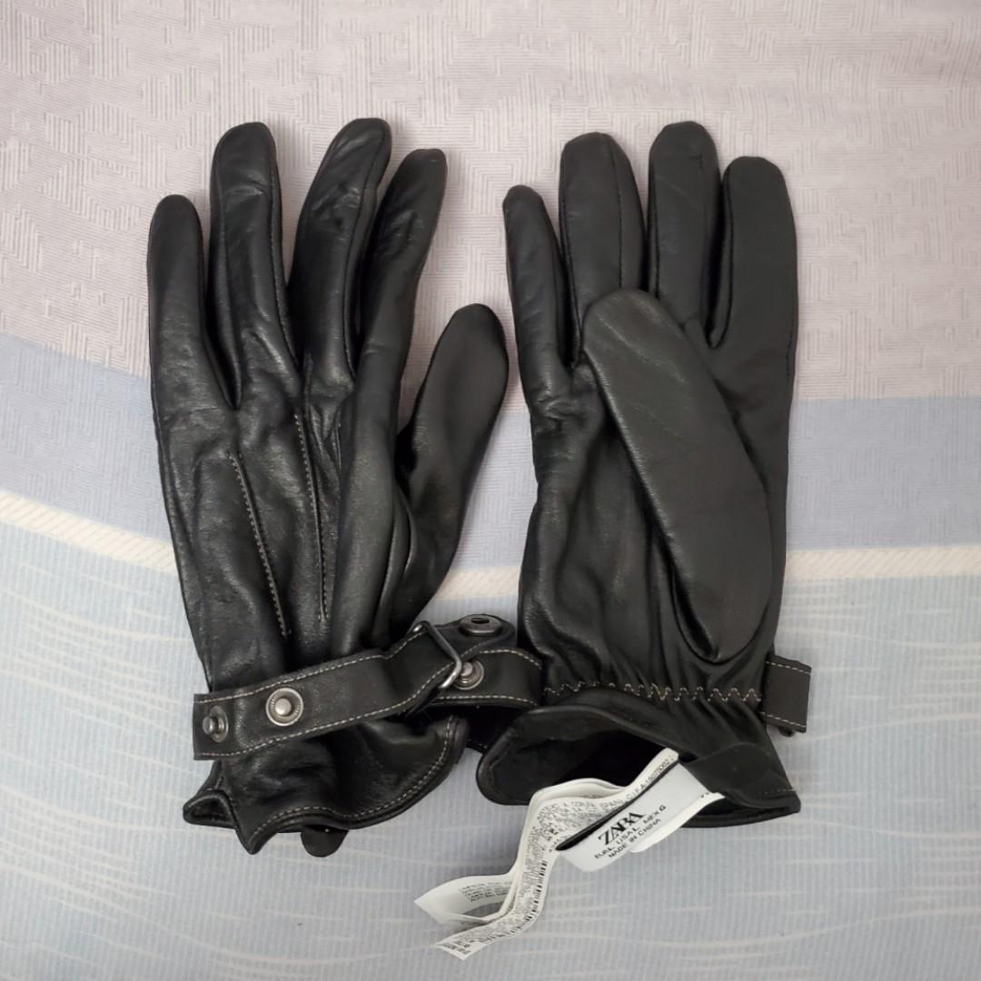 Zara Man leather gloves, Men's Fashion 