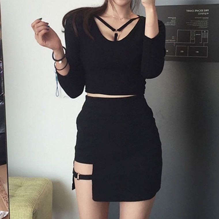 Black outlet skirt ulzzang