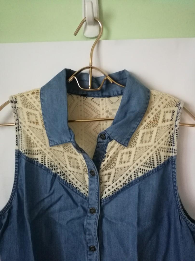 CHAMBRAY tribal lace pattern shirt dress (Category: Dresses) located in Quezon City. Submitted by dieldy2388 (Listing ID 277777869, Image 2). Description: lightly used - 18 inches wide - 36 inches long - has small belt loops - scoop hem.