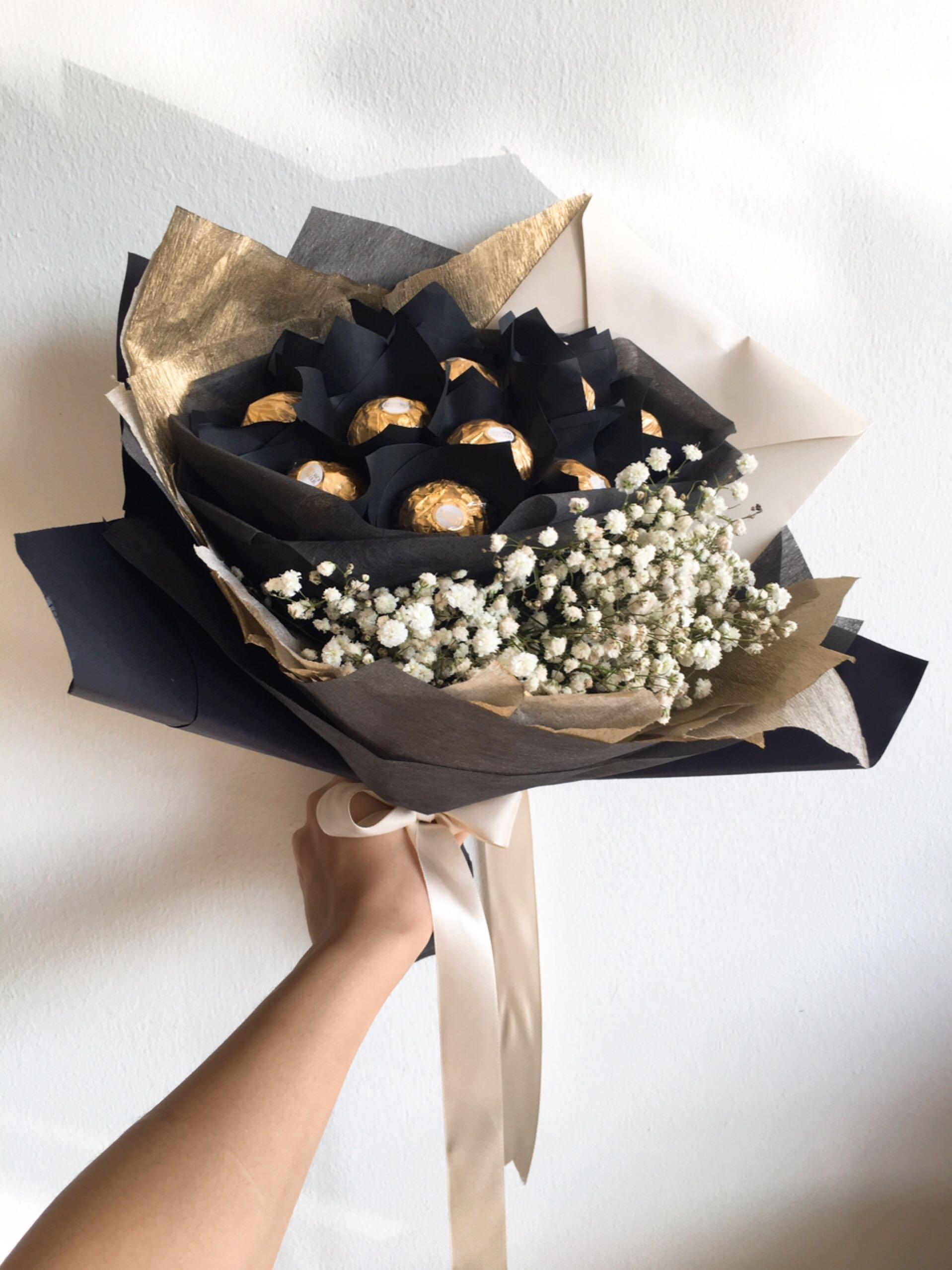 Ferrero Rocher Flower Bouquet With Baby Breath Gardening Flowers Bouquets On Carousell