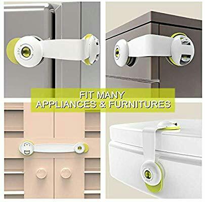 Oven Yosemy Child Safety Locks,Baby Safety Cupboard Strap Locks Fridge Toilet Seat,No Screws Green+Brown 10Packs Drawers Child Lock,Cabinet Locks,Baby Proof Double Lock System for Cabinets